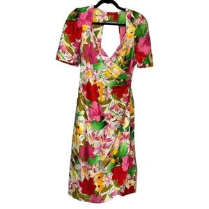 Vintage Rimini Floral Midi Wrap Dress Puff Sleeve Size 10